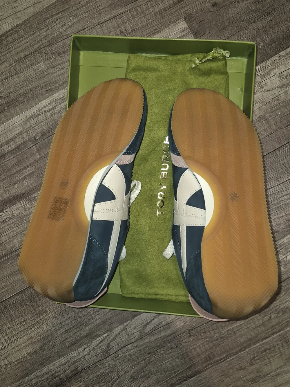 Tory Burch Teal Suede Sneakers with Pink Accents